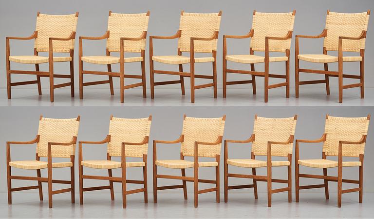 Hans J. Wegner, a set of 10 armchairs  by cabinetmaker Johannes Hansen, Denmark 1940-50's.