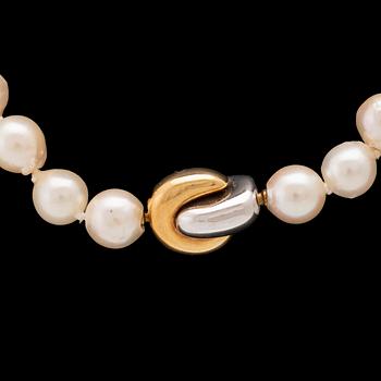 Necklace of cultured pearls with clasp in 18K white and red gold.