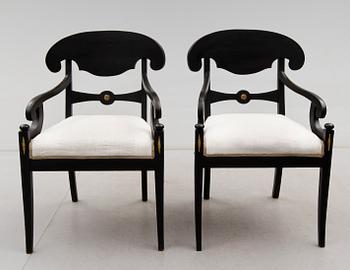 KARMSTOLAR, 1 par, Karl Johan-stil, 1800-talets andra hälft.
