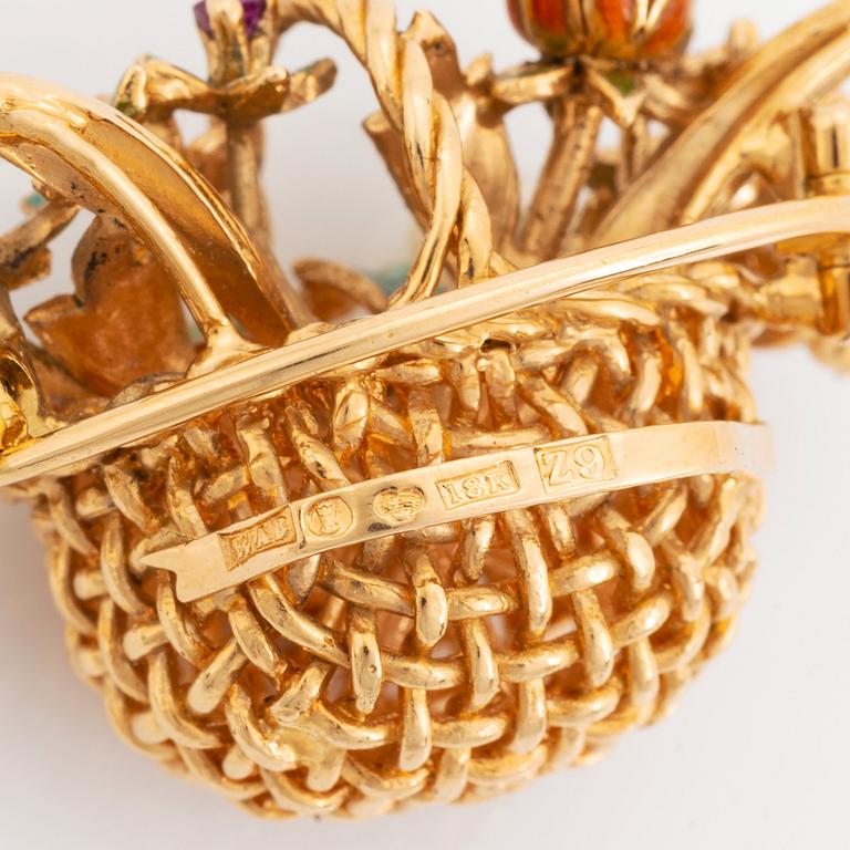 WA Bolin korgbrosch 18K guld och emalj, design Barbro Littmarck.