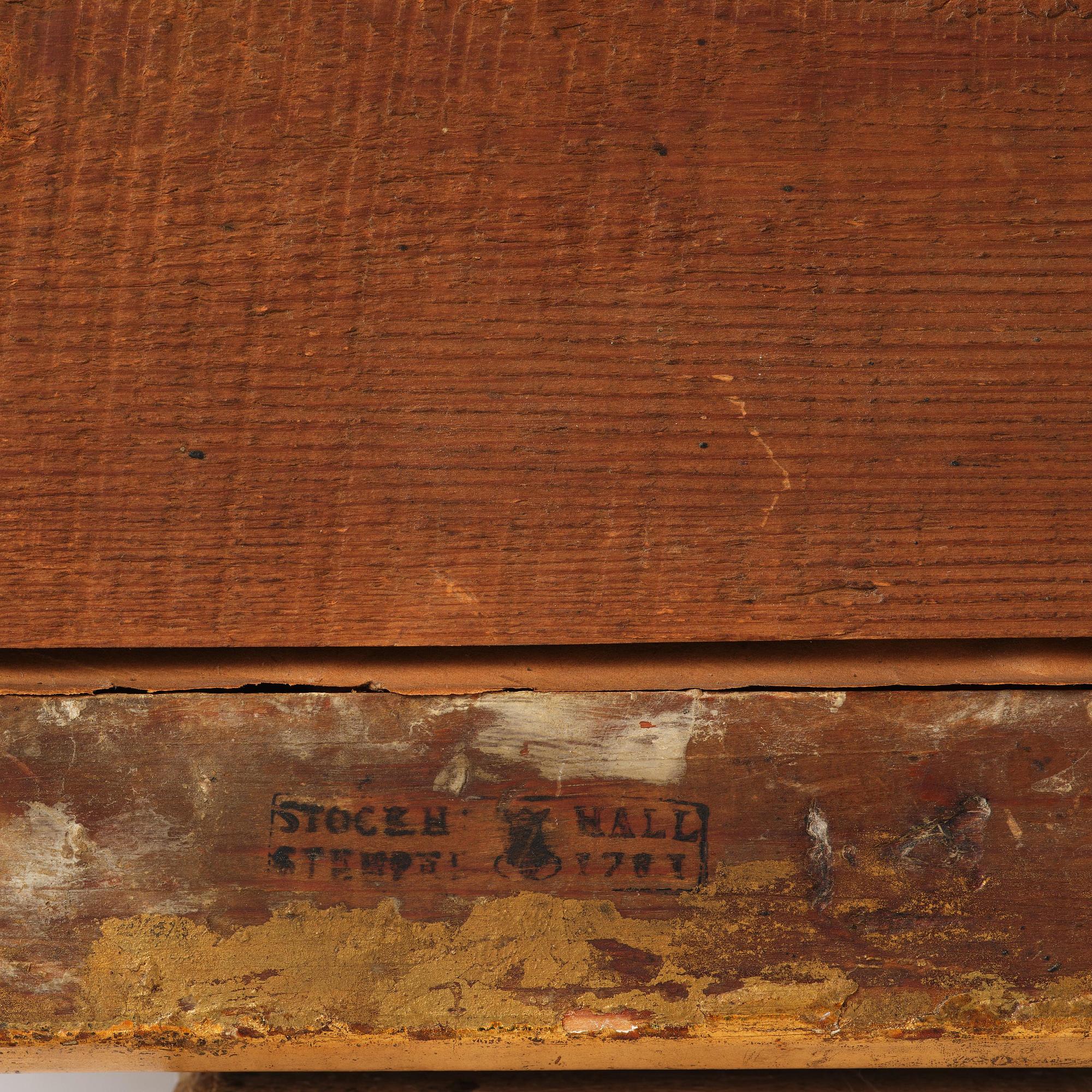 A Gustavian giltwood two-light girandole mirror by J. Åkerblad (master in Stockholm 1754-99).