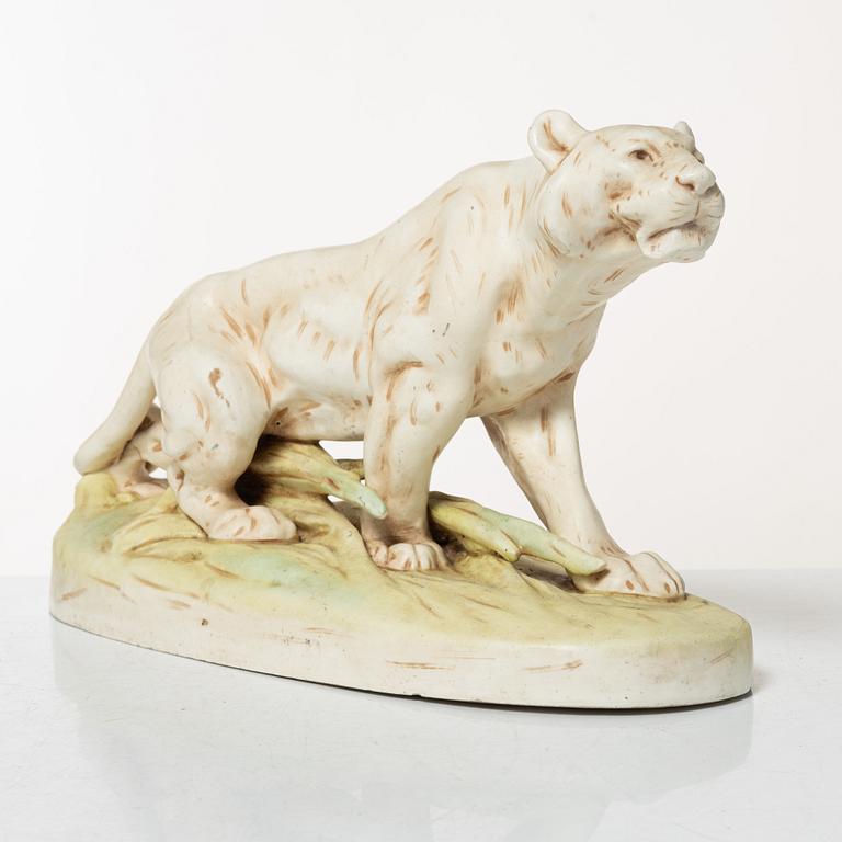 Otto Jarl, a porcelain figurin of a tiger, probably from Royal Dux, Germany.
