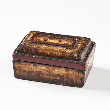 Qalamdan, lackerad papier maché, Persien, Qajardynastin, 1800-talets första hälft.