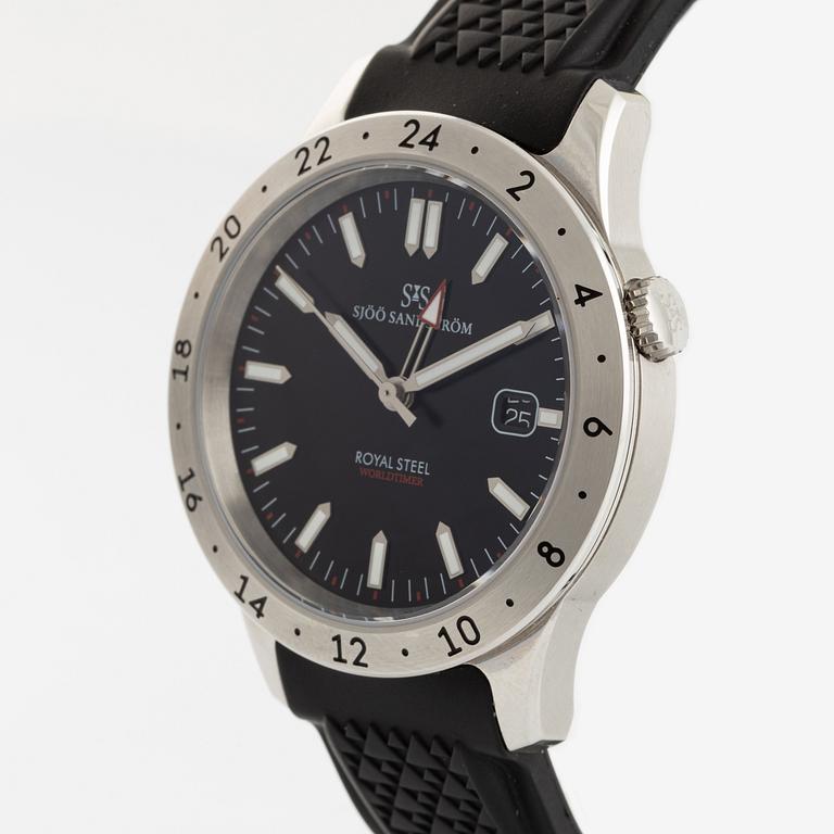 Sjöö Sandström, Royal Steel, Worldtimer, "Karlsfälts Collection", wristwatch, 41 mm.