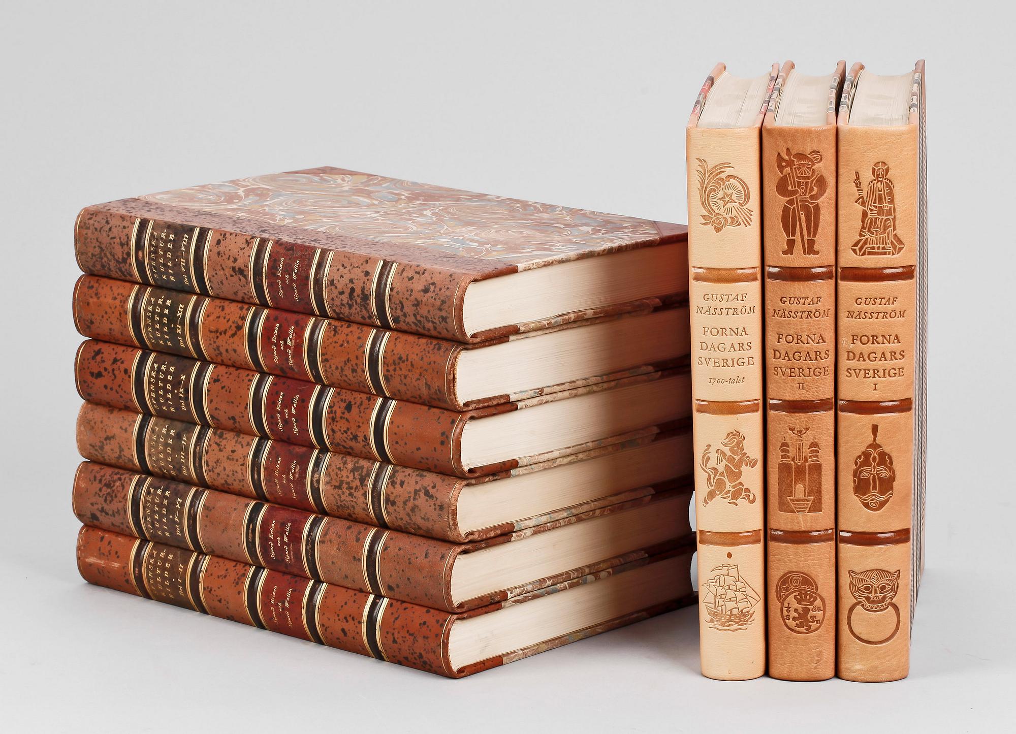 BOKVERK, 2 st, 6+3 vol, bla "Svenska Kulturbilder" I-VIII av Sigurd Erixon och Sigurd wallin, Stockholm 1929-31.