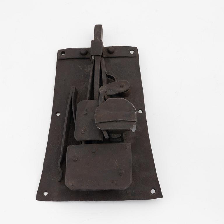 A large Sweidsh wrought iron lock, 18th Century, dated 1791.