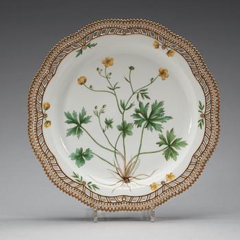 A set of three Royal Copenhagen 'Flora Danica' serving dishes and a sauce boat, Denmark, 20th Century.