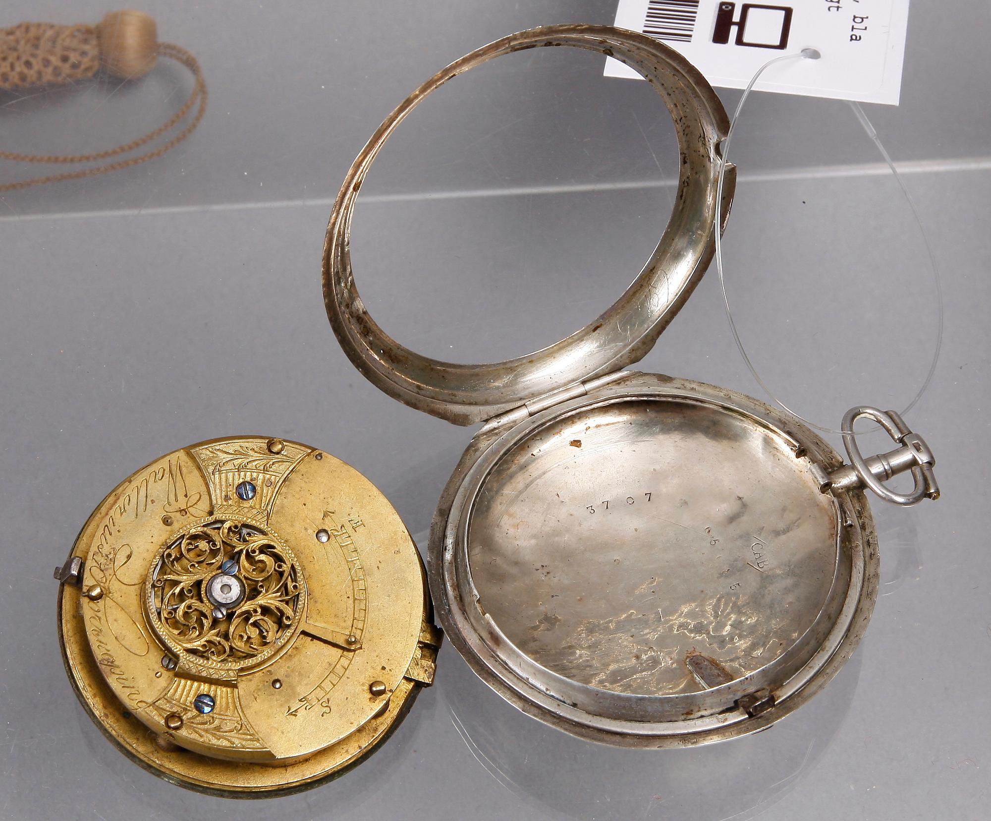 FICKUR, 2 st, silver, bla Wallerius, Norrköping. Tidigt 1800-tal.