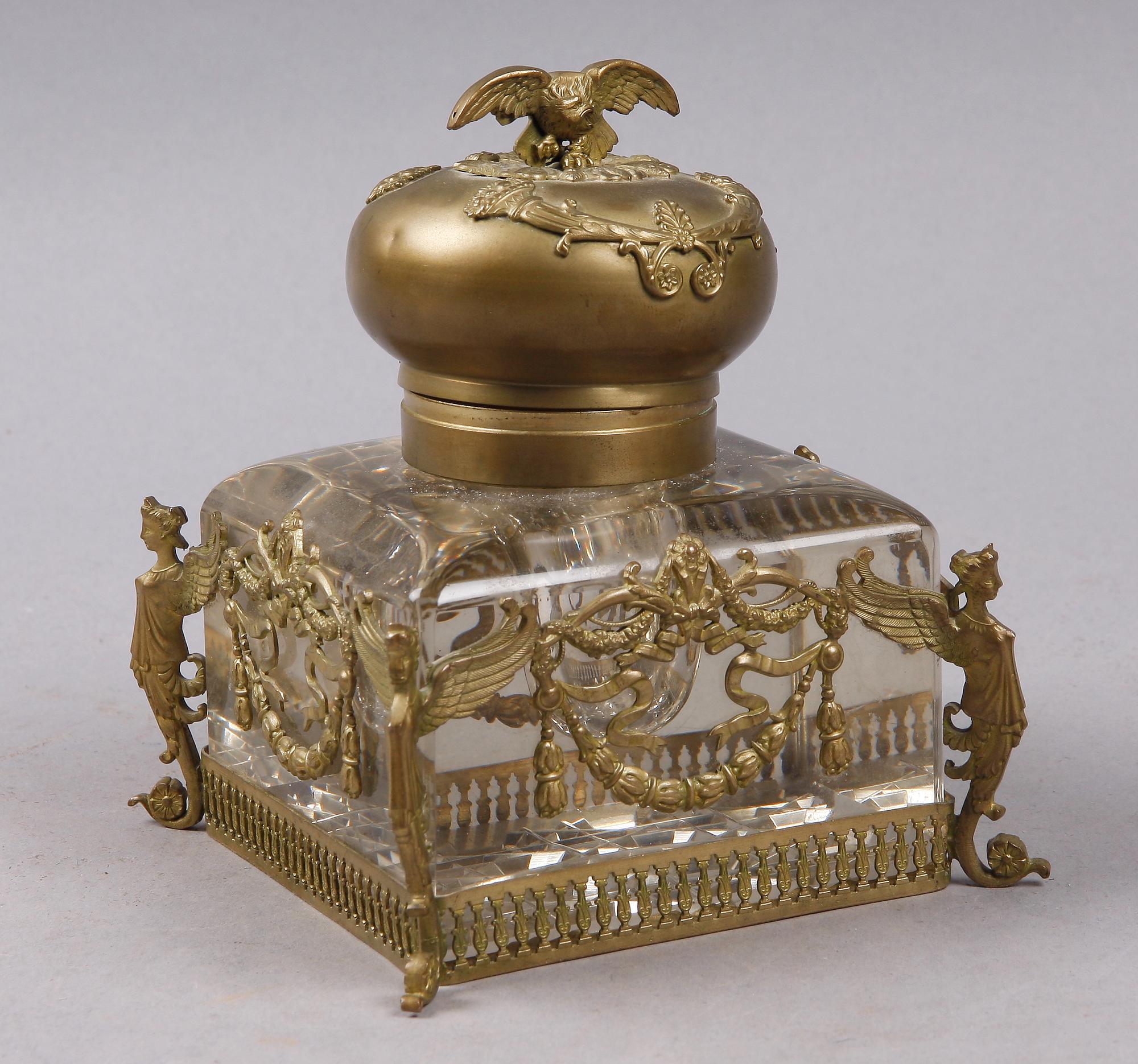 BLÄCKHORN, gulmetall, glas, nyrenässans, sent 1800-tal.