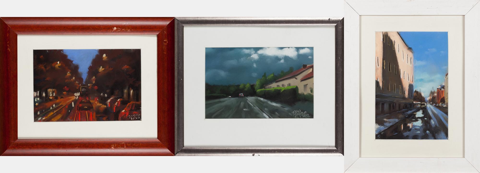 Timo Jakola, pastels, 3 pieces, signed and dated 2012 and 2023.