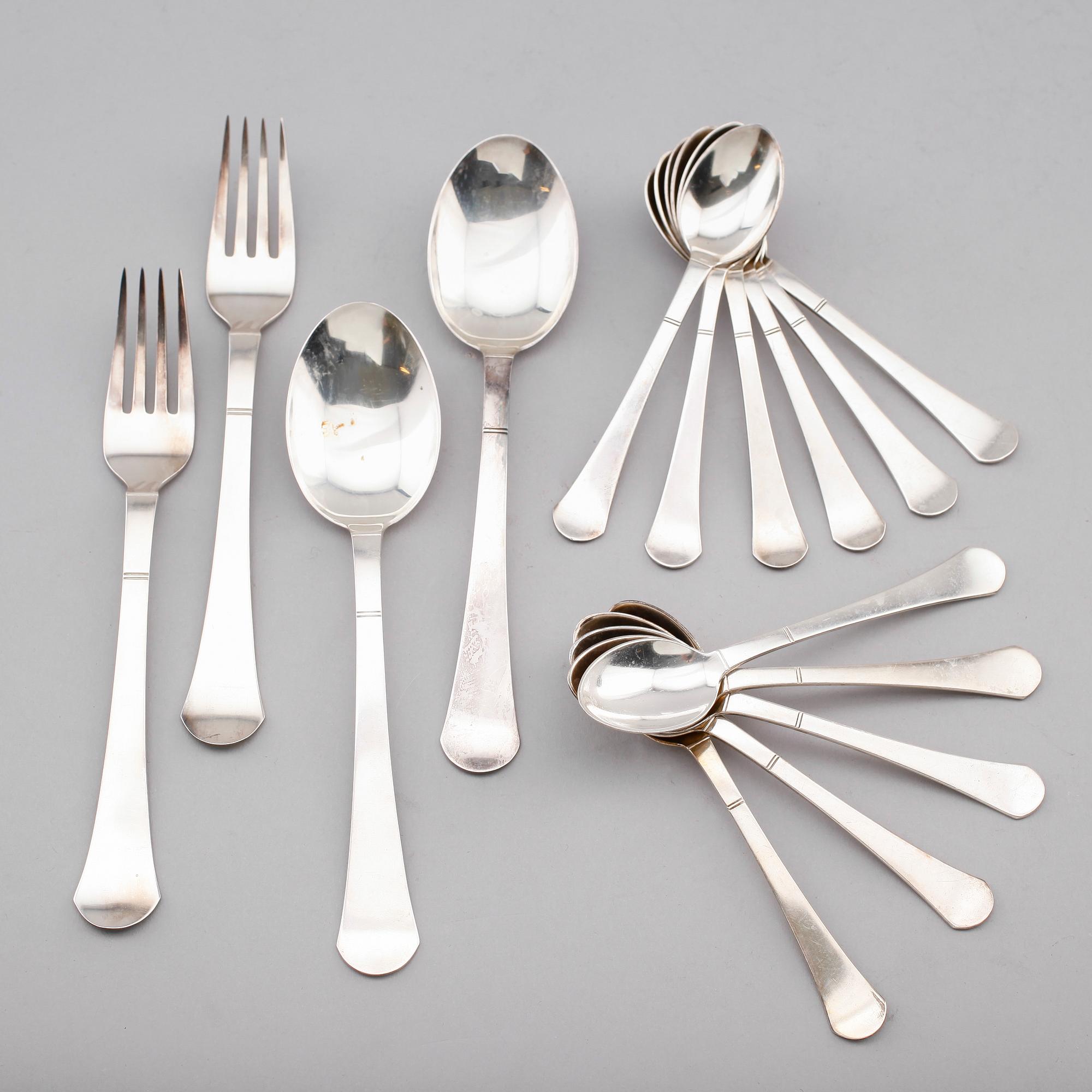 BESTICK, 15 delar, silver, "Birka", GAB, 1950-tal. Total vikt 386 g.
