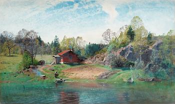 22. Alfred Thörne, Landscape with lake.