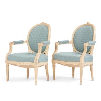 A pair of Gustavian open armchairs, late 18th century.