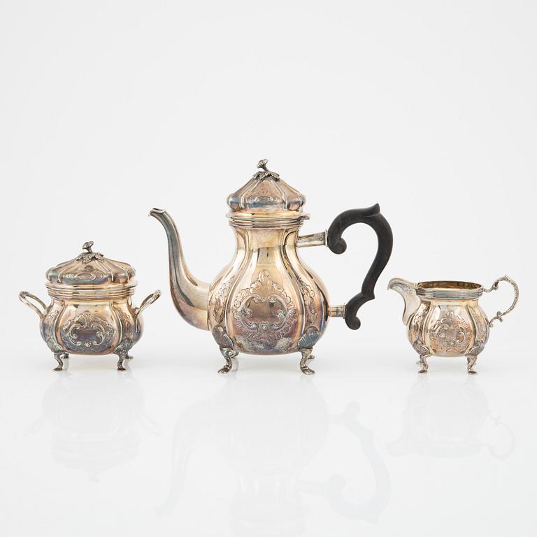 Kaffeservis 3 delar, rokokostil,  sterlingsilver, Axel Salomonsen, Danmark, (1933-77).