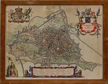 KARTA, 1700-/1800-tal, över staden Gent.