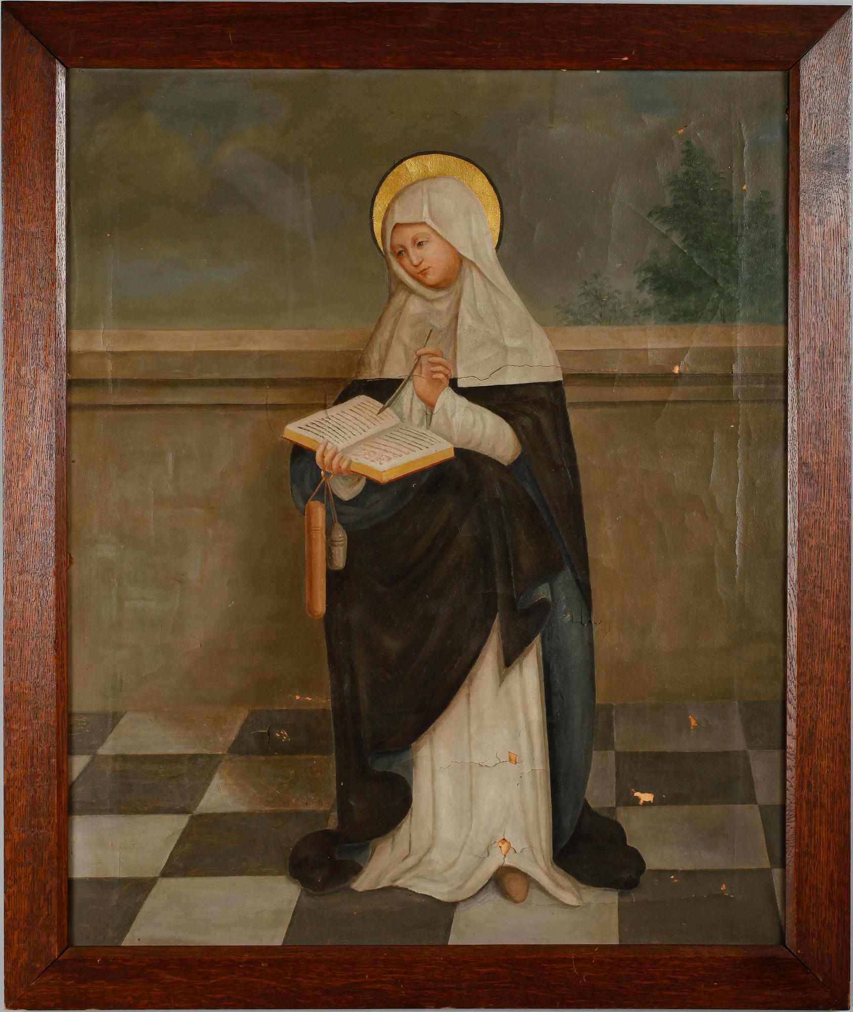 OKÄND KONSTNÄR, olja på duk, 1800-tal, porträtt av Heliga Birgitta.