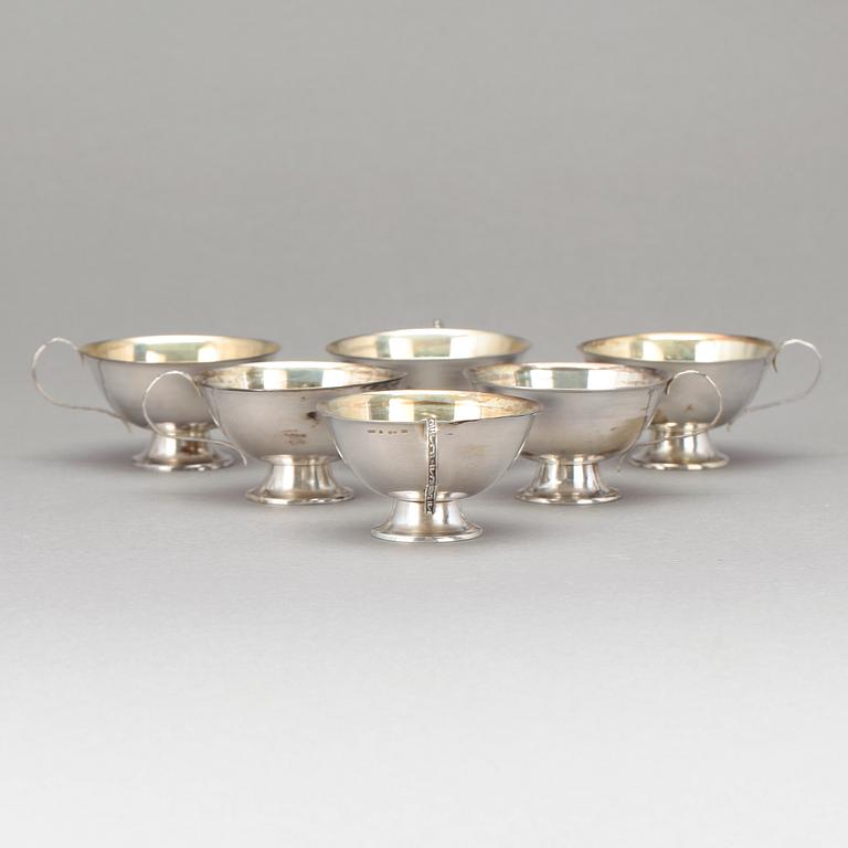 PUNSCHKOPPAR, 6 st, silver, Stockholm 1956. Vikt 226 gram.