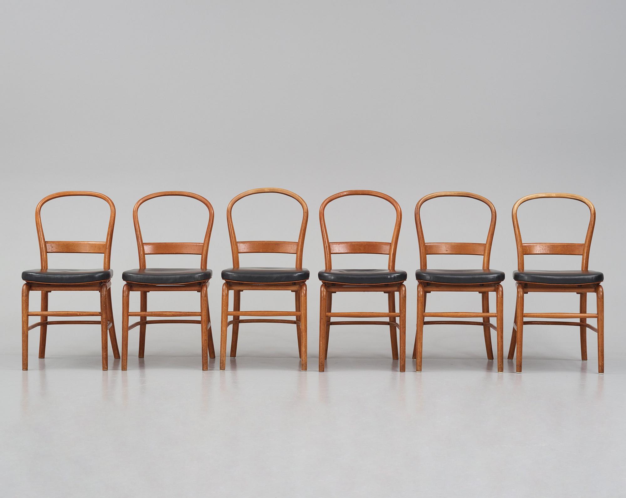 Vilhelm Lauritzen, a set of 6 'Radiohus' chairs, Fritz Hansen,  Denmark, 1940s.