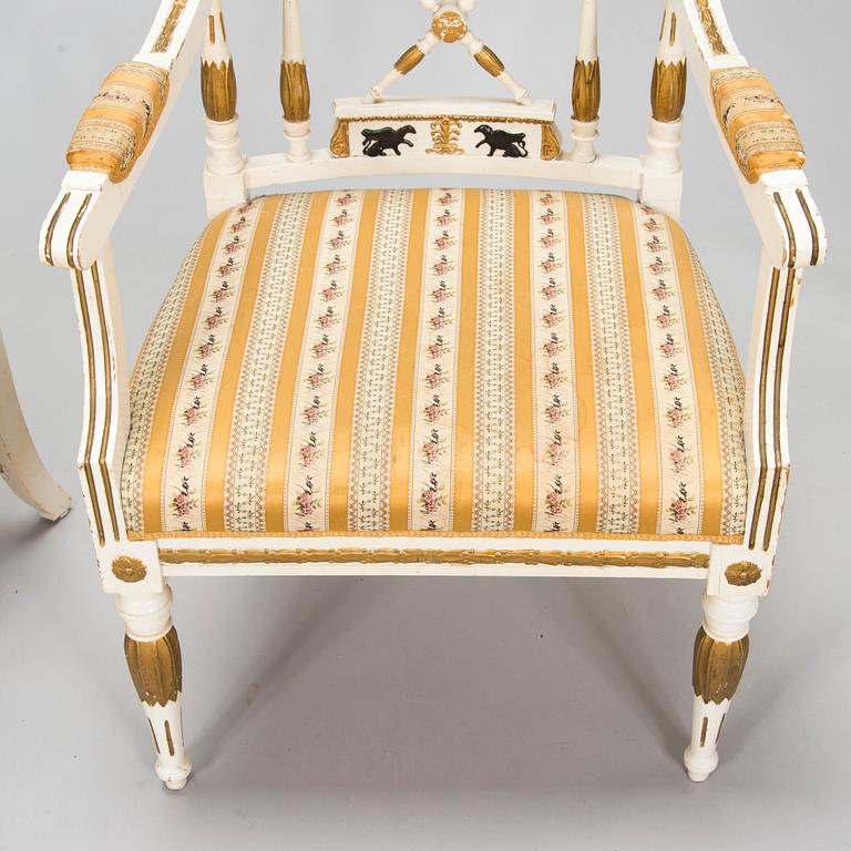 A pair of late Gustavian style armchairs, late 19th century.