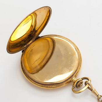 Eterna, pocket watch, savonette, 50 mm, 18K gold, chain 14K.