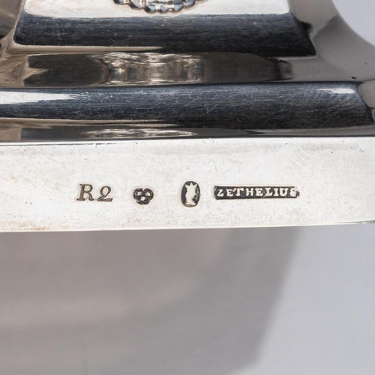 A pair of Swedish Gustavian late 18th century silver candlesticks, marks of Pehr Zethelius, Stockholm 1799.