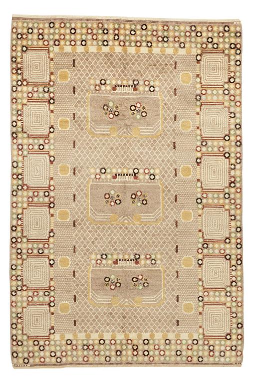 Barbro Nilsson, matto, "Krabban, grå", knotted pile, ca 272-277 x 178,5-183 cm, signed AB MMF BN.