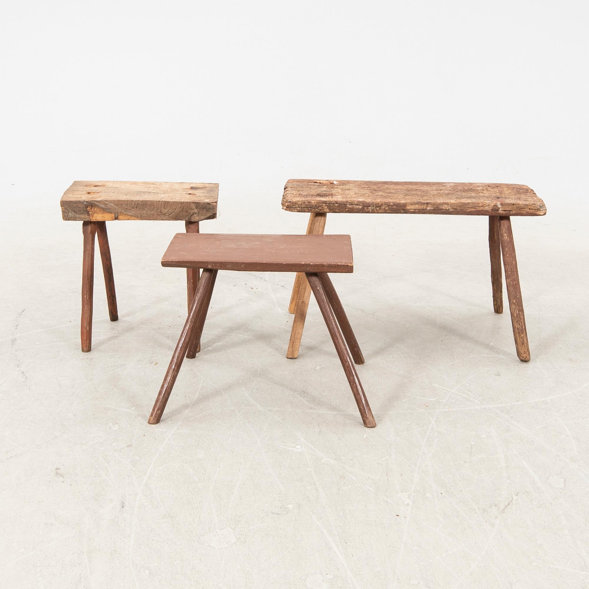 A set of three wooden stolls 20th century.