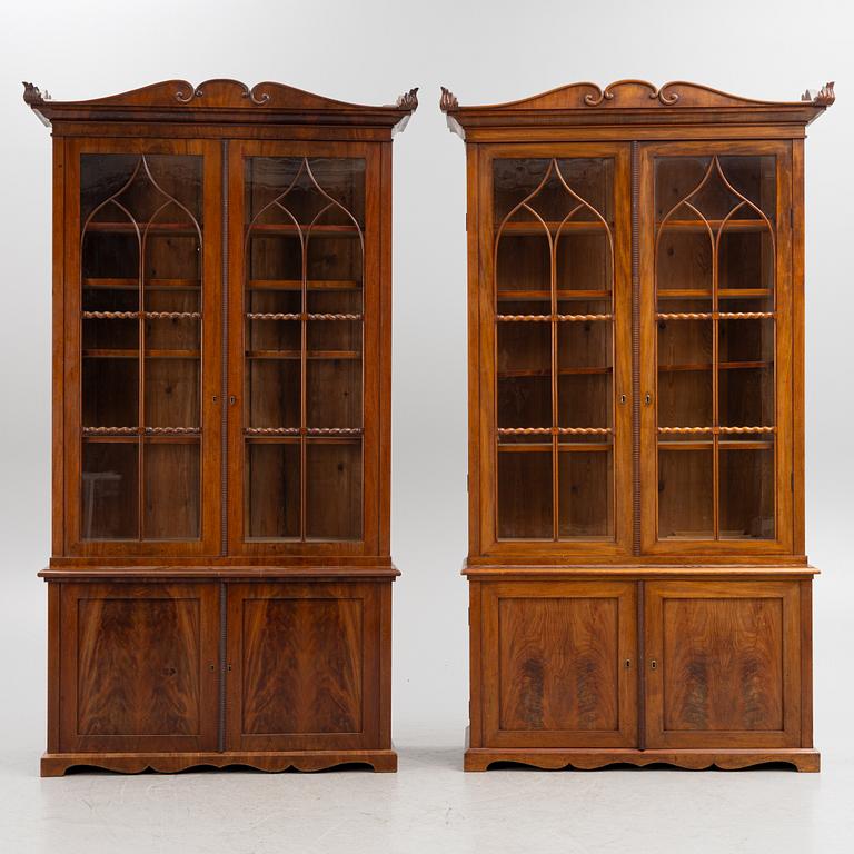 A pair of late Empire mahogany book cabinets, Stockholm, 1830-40's.