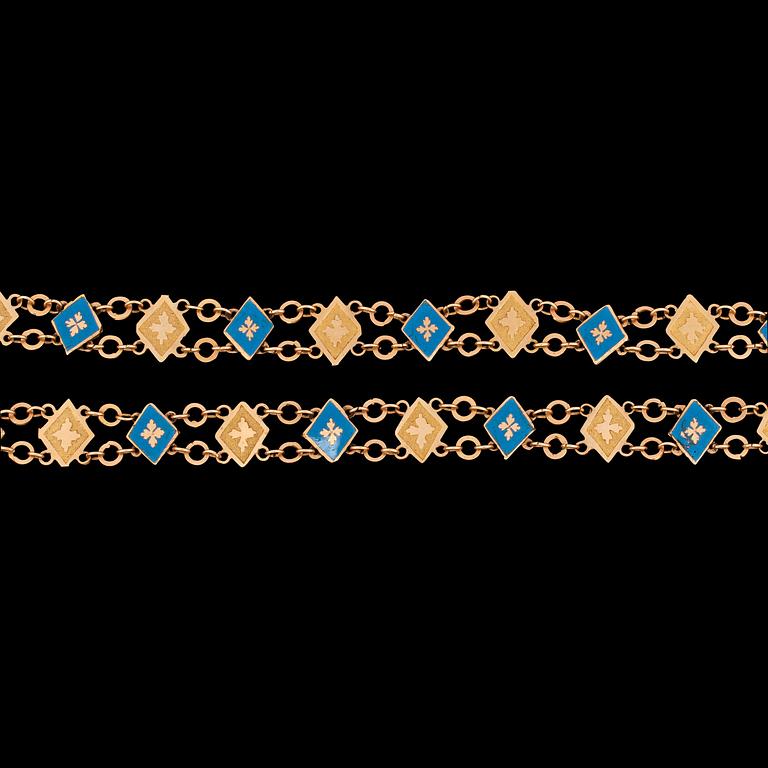 A gold and blue enamel necklace, c. 1800.