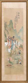 Shanghai School, 3 pieces, first half of the 20th century, Landscape with Figures.