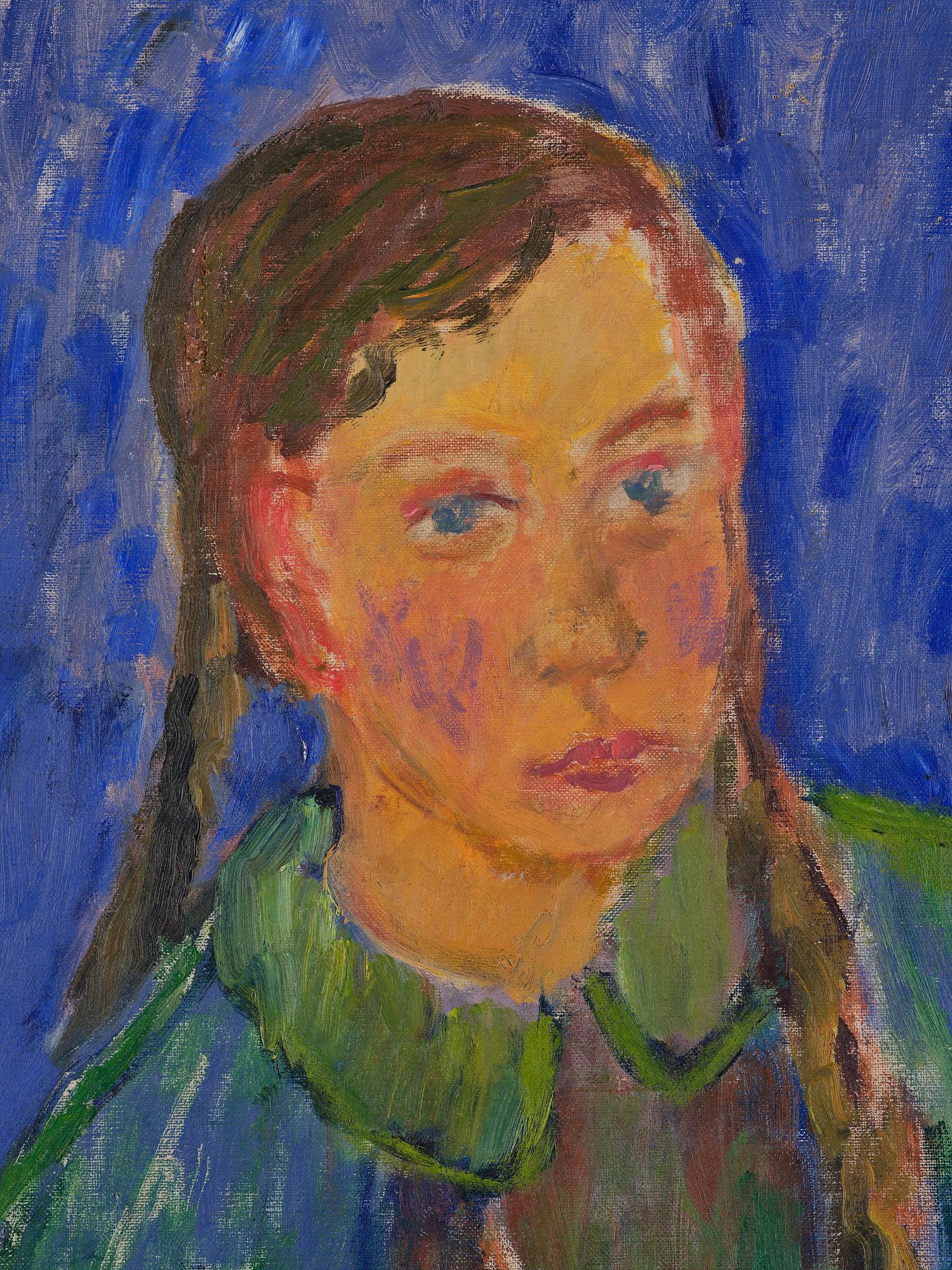 Ivan Ivarson, Girl with braids by a chair.