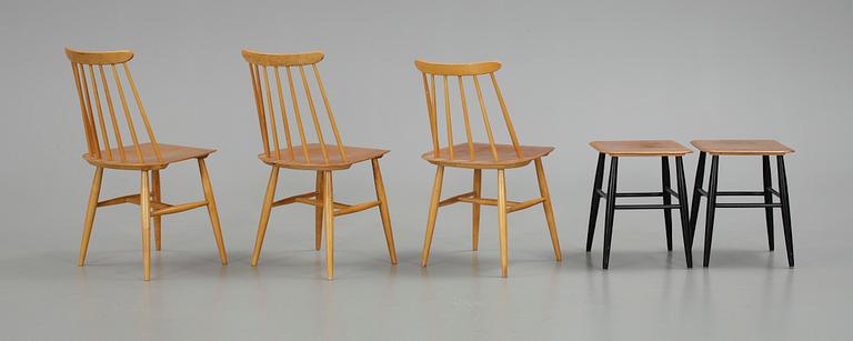 STOLAR, 3 st, samt PALLAR, 2 st, "Fanett", Ilmari Tapiovaara, Edsbyverken, 1900-talets andra hälft.