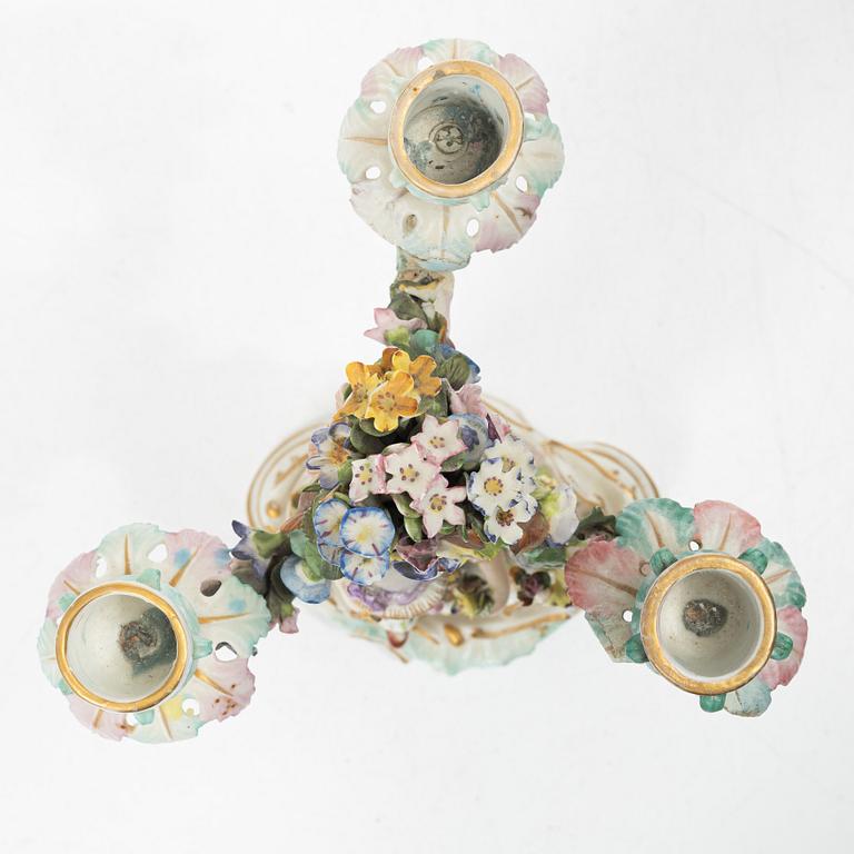 A pair of candelabra,  Meissen and Volkstedt, 19th–20th century.
