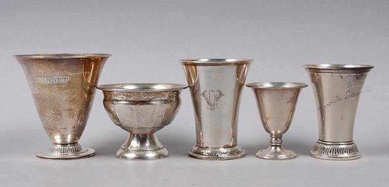 BÄGARE, 5 st, silver, Sverige bla GAB, 1900-talets första hälft.
