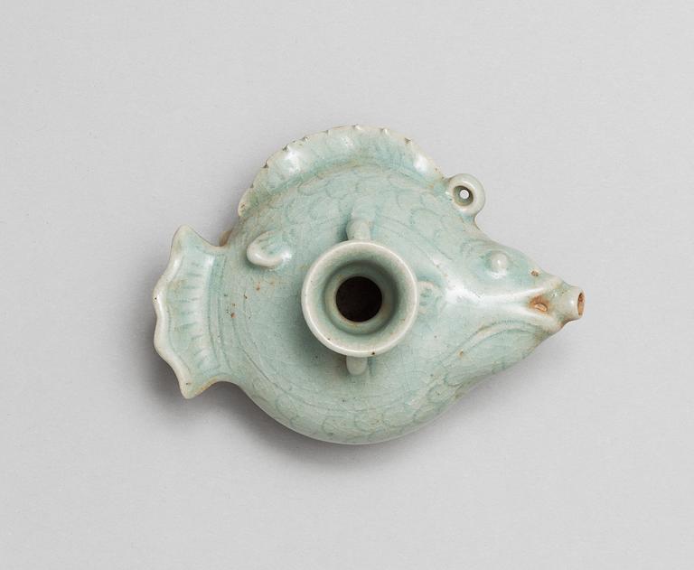 A celadon glazed water-dropper/water pot, Yuan dynasty (1271-1368).