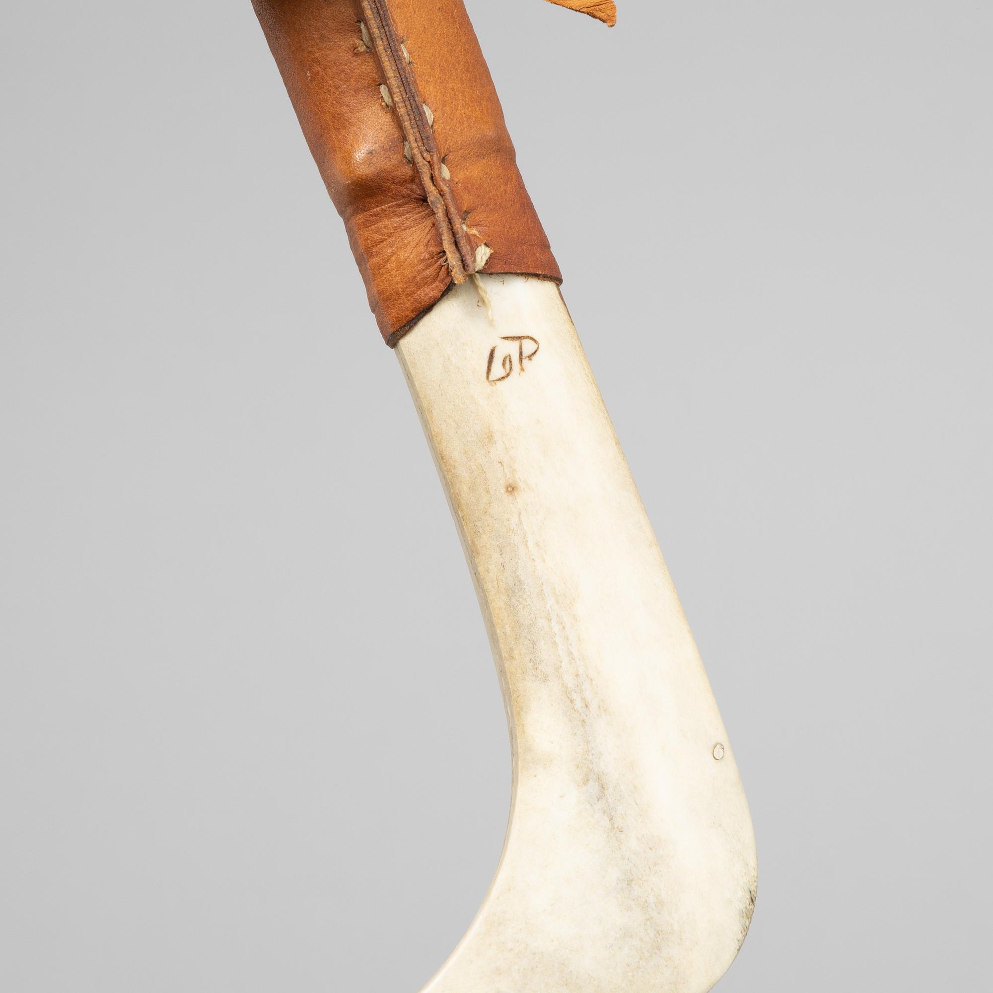 Lars Olov Parfa, two reindeer horn Sami knives, signed.