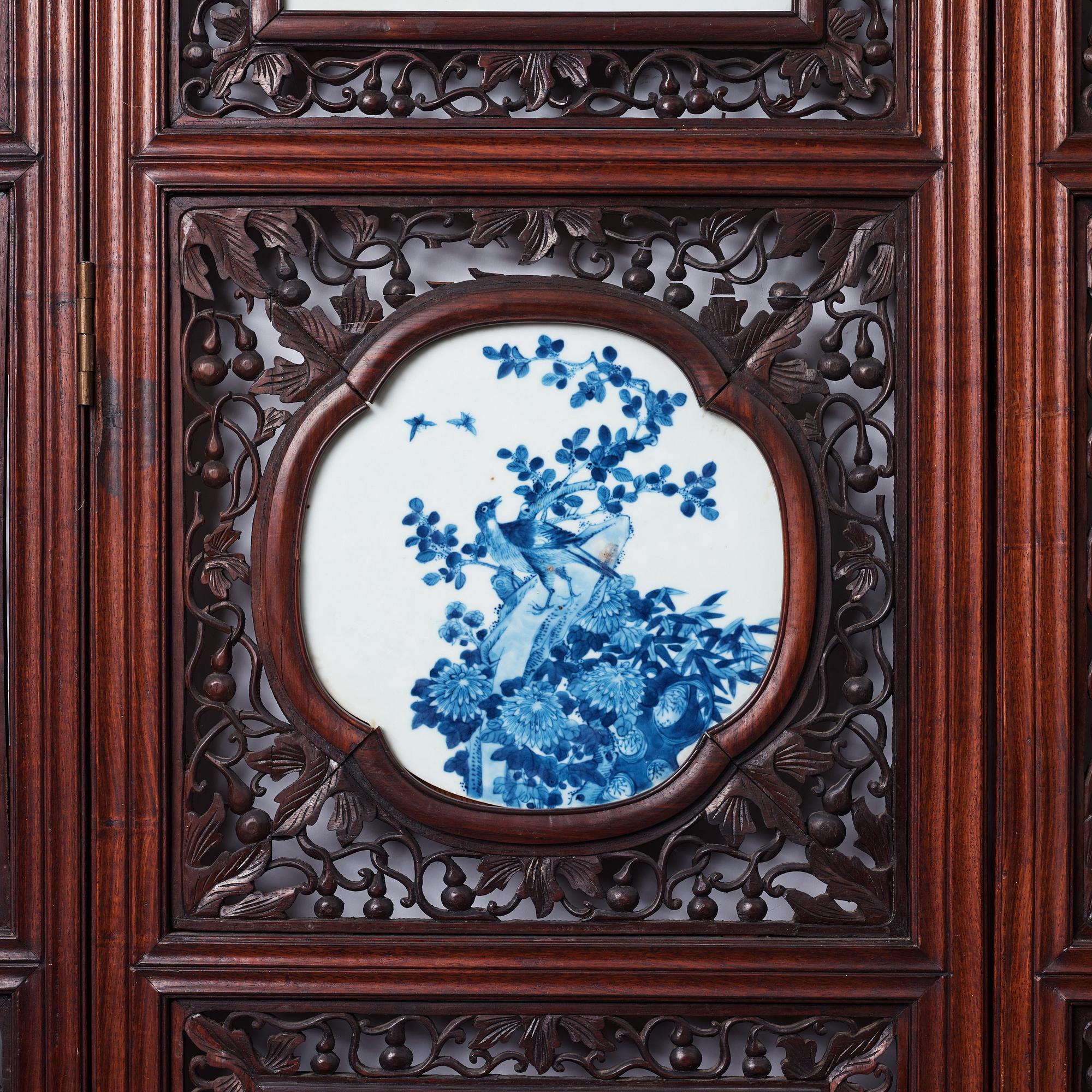 A Chinese six fold screen, Qing dynasty, 19th Century.