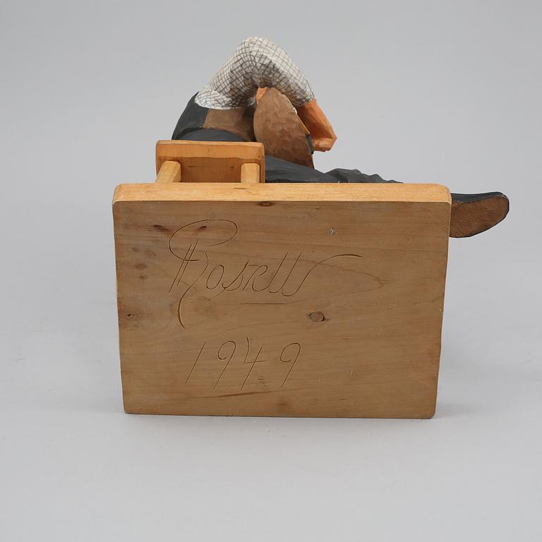 HERMAN ROSELL, träfigur, signerad och daterad 1949.