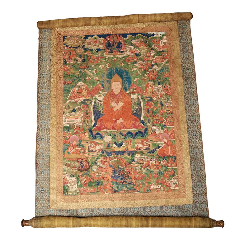 A fine thangka portraying Tsong Khapa, Tibet, 18th/early 19th century.