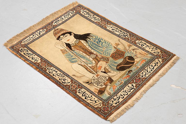 A rug, semi-antique Kashan figural, ca 105 x 79,5 cm.