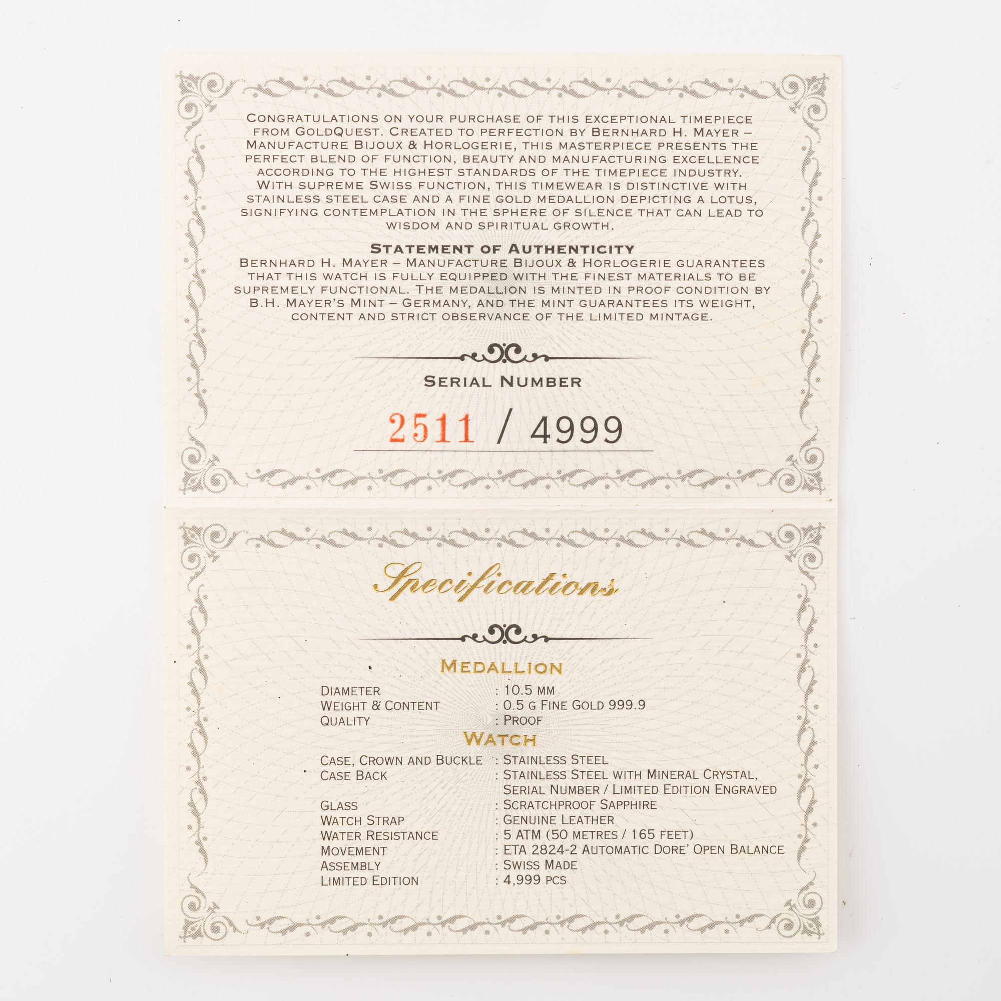 Bernhard H. Mayer, Sphere of Silence Coin Watch, wristwatch, 33.5 mm.