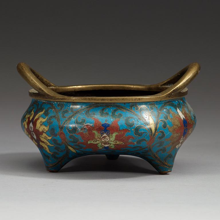 RÖKELSEKAR, cloisonné. Qing dynastin (1644-1912), med Jingtai sex karaktärers märke.