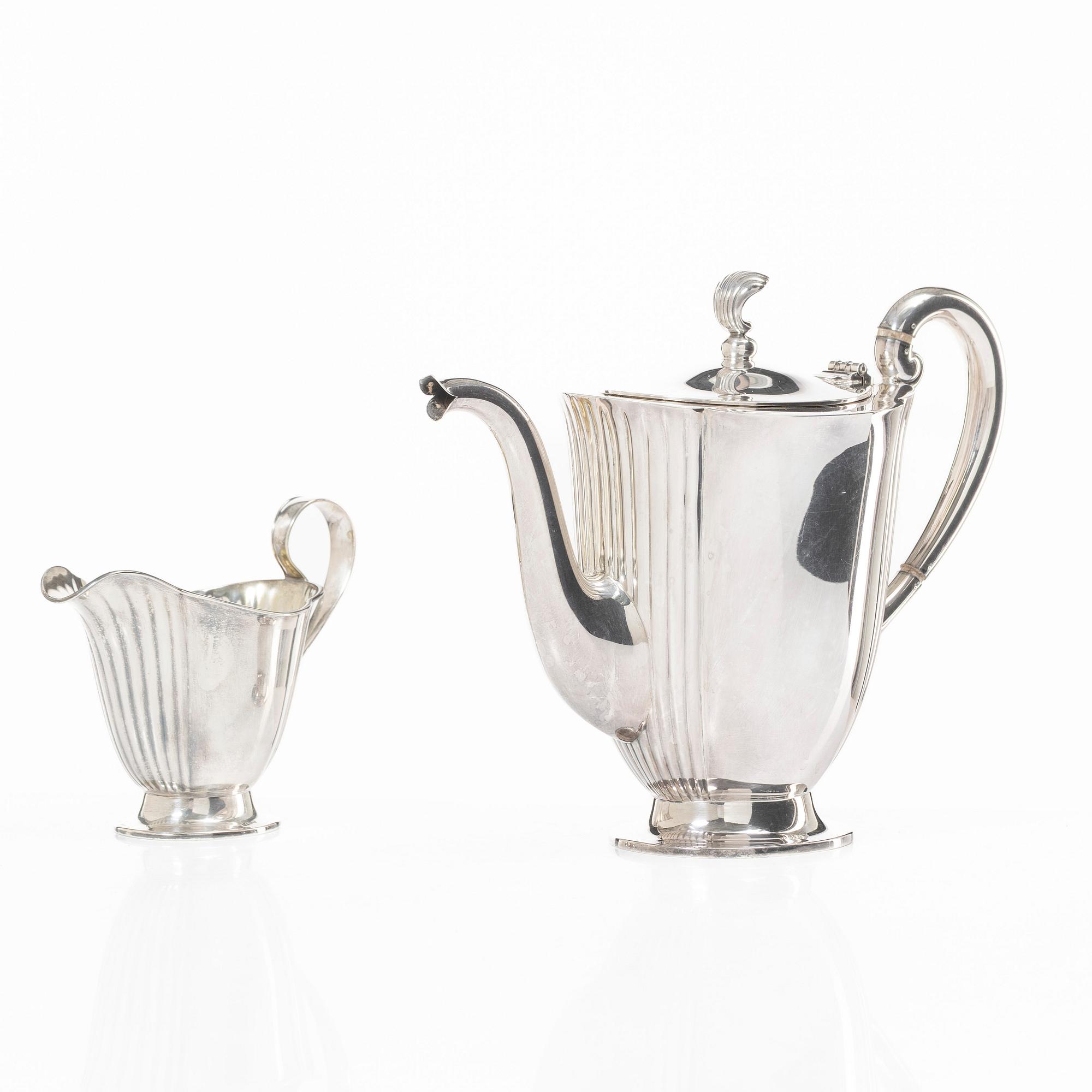 Guldsmedsaktiebolaget (GAB), Coffee pot and cream jug, silver, Stockholm 1934.
