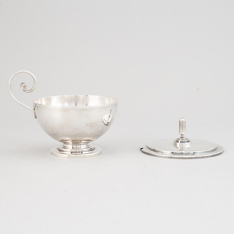 A Swedish silver plated sugar bowl with lid, CG Hallberg, probably designed by Sylvia Stave.