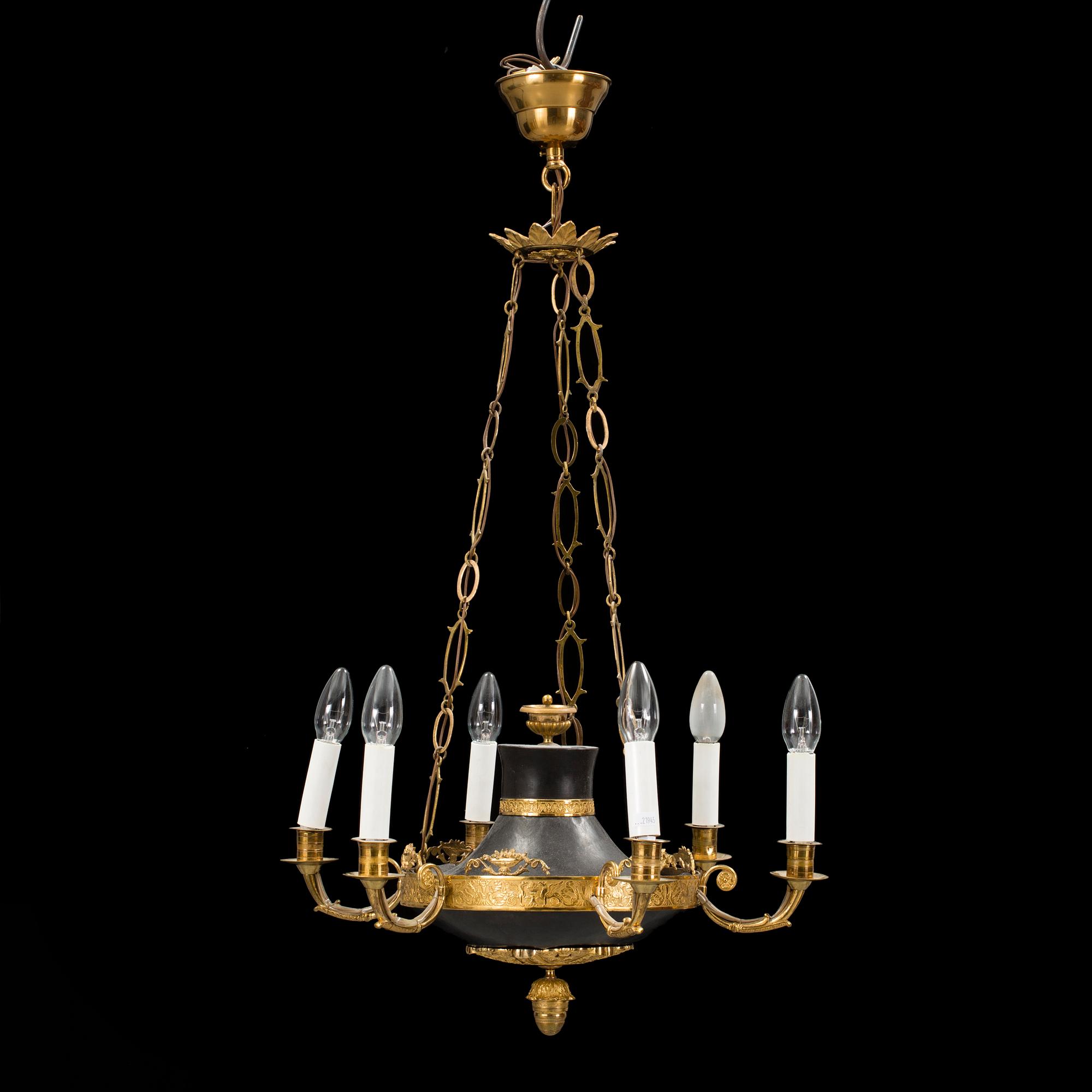 An Empire early 19th century six-light hanging lamp.