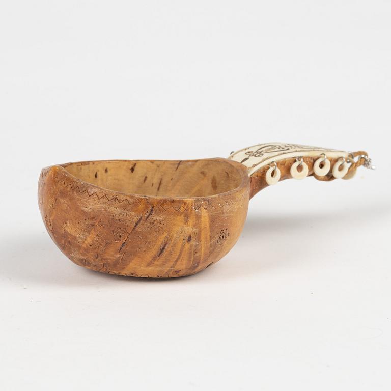 Anton Enarsson, a burr birch and reindeer horn drinking cup, Arjeplog, signed AE.