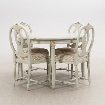 Dining group, 5 pcs, Gustavian style, K.A Roos, Helsingborg, later half of the 20th century.