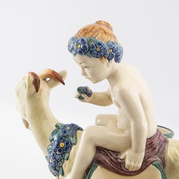 Wilhelm Süs figurine "Ziegenreiter" Karlsruhe State Majolica Manufactory AG first half of the 20th century.