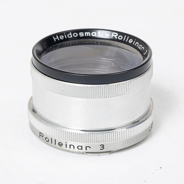 Mellanformatskamera, Rolleiflex, med väska och tillbehör, Franke & Heidecke, 1900-talets mitt, Tyskland.