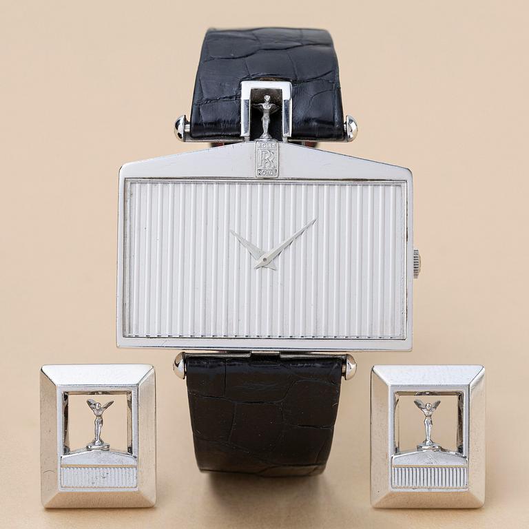 Corum, Spirit of Ecstasy, "Rolls Royce", "Radiator Watch & Cufflinks", "Jumbo", ca 1975.